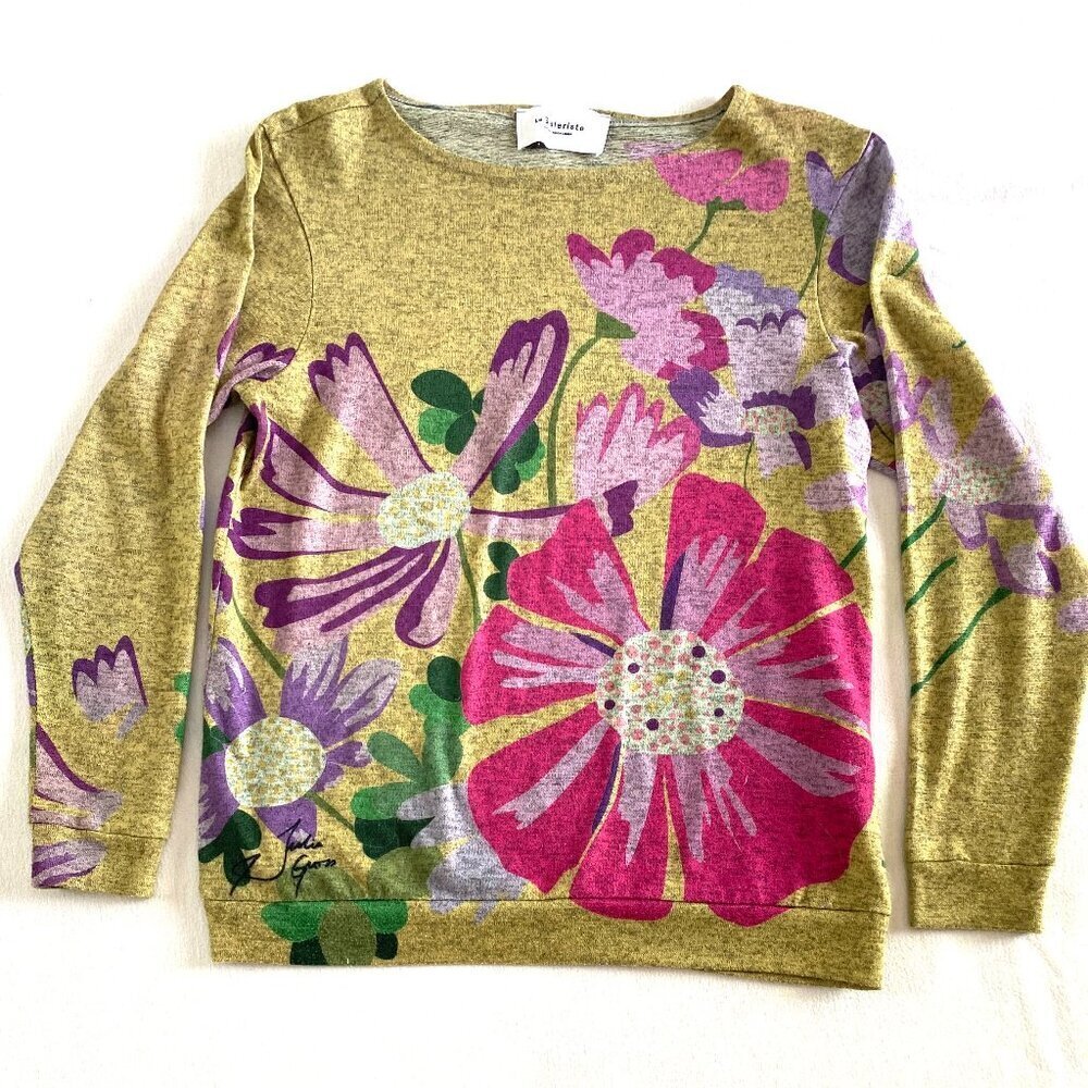 Le Galeriste floral print crew neck sweater Womens Medium green pink purple art